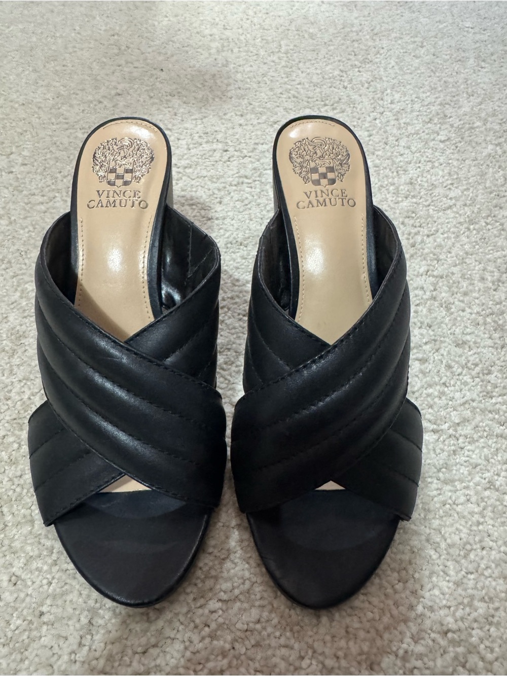 Vince Camuto Black Quilted Crisscross Slide Mules